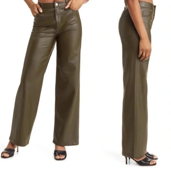 BLANKNYC Franklin High Waist Faux Leather Wide Leg Pants Sign up green. Size 31 - Picture 1 of 10